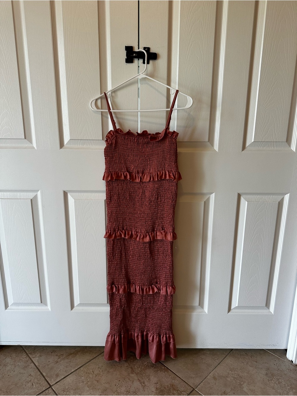 MARBLE Rust Smocked Maxi Dress with Ruffle Tiers